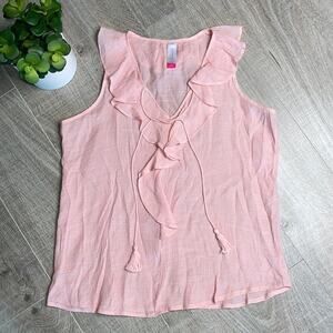 NO BOUNDARIES Pink Ruffle Tassel V-neck Blouse Women’s